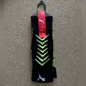 Puma Men's Black and Neon Green Crew Socks
